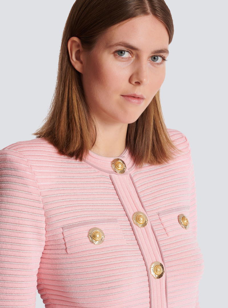 Long-sleeved textured knit cardigan 7