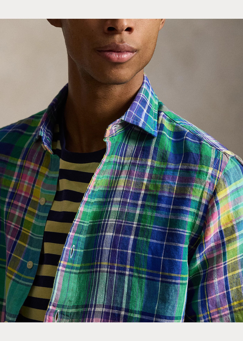 Classic Fit Plaid Slub Linen Shirt 5