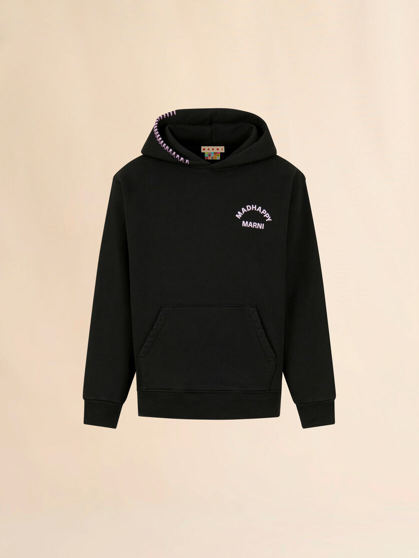 MARNI + MADHAPPY BLACK COTTON HOODIE WITH ANIMAL PRINT - 1