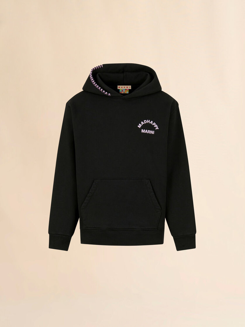 MARNI + MADHAPPY BLACK COTTON HOODIE WITH ANIMAL PRINT 1