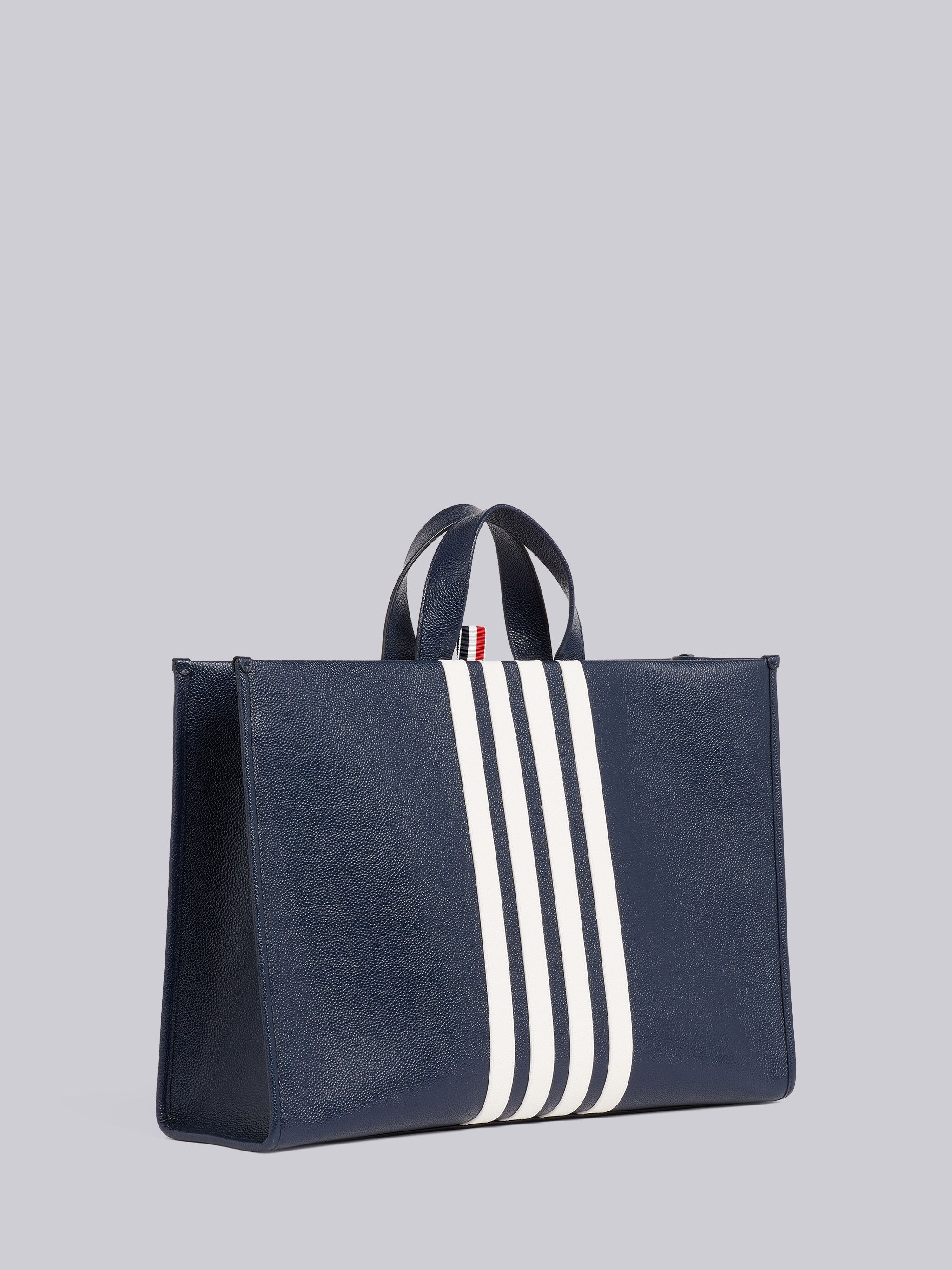 Navy Pebbled Calfskin 4-Bar Applique Squared Tote - 3