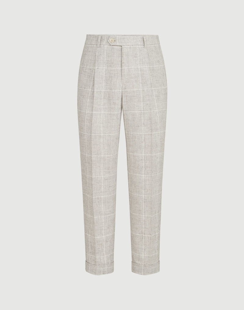 Linen Prince of Wales trousers with pleat 1