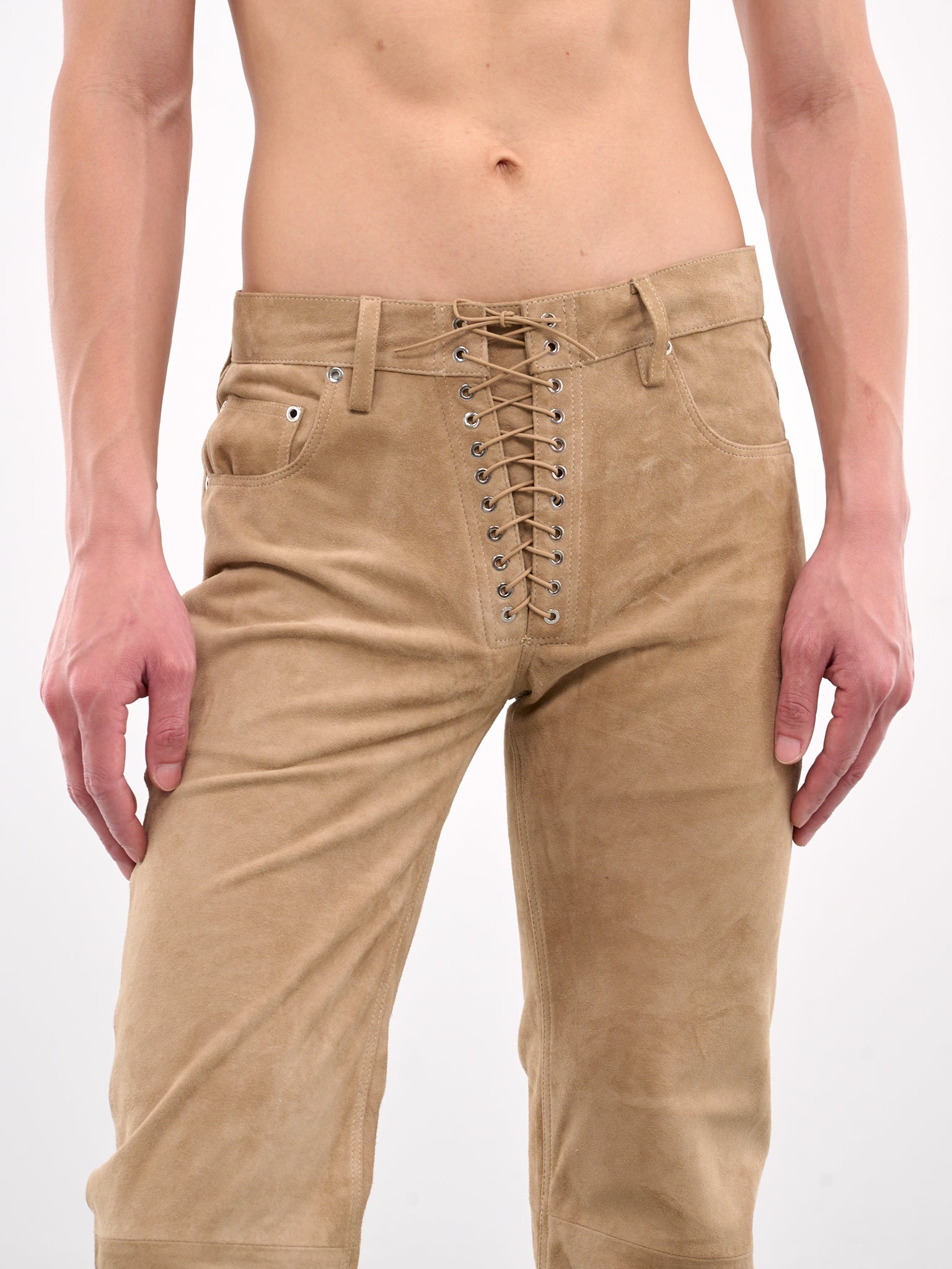 Suede Lace-Up Jeans - 5