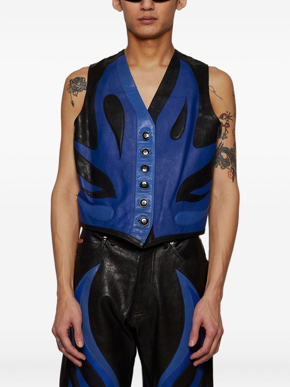 Apliqué flame-detail leather waistcoat - 3