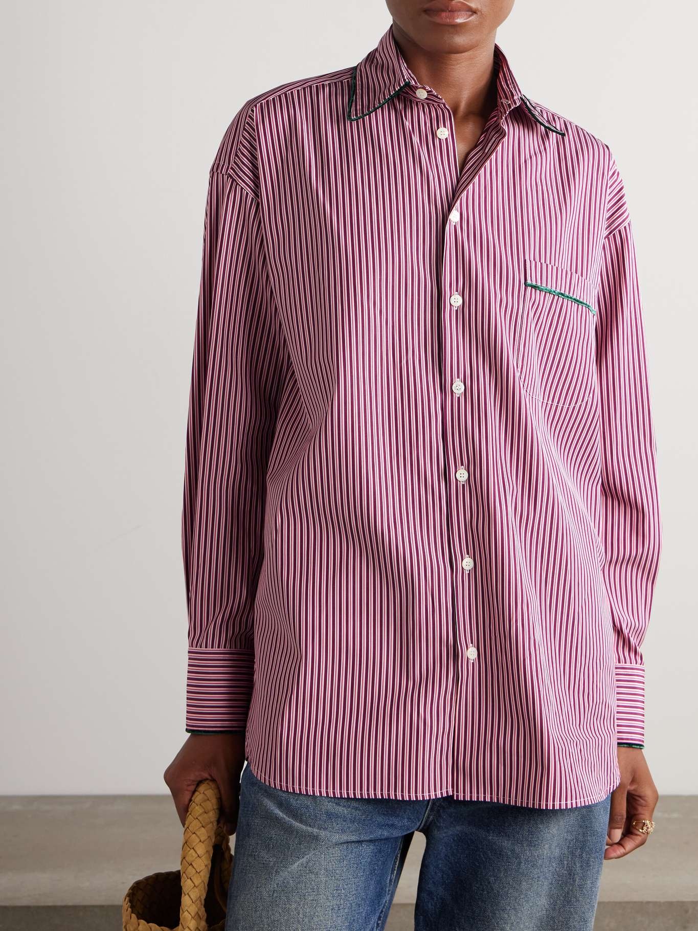 Velvet-trimmed striped cotton-poplin shirt - 3