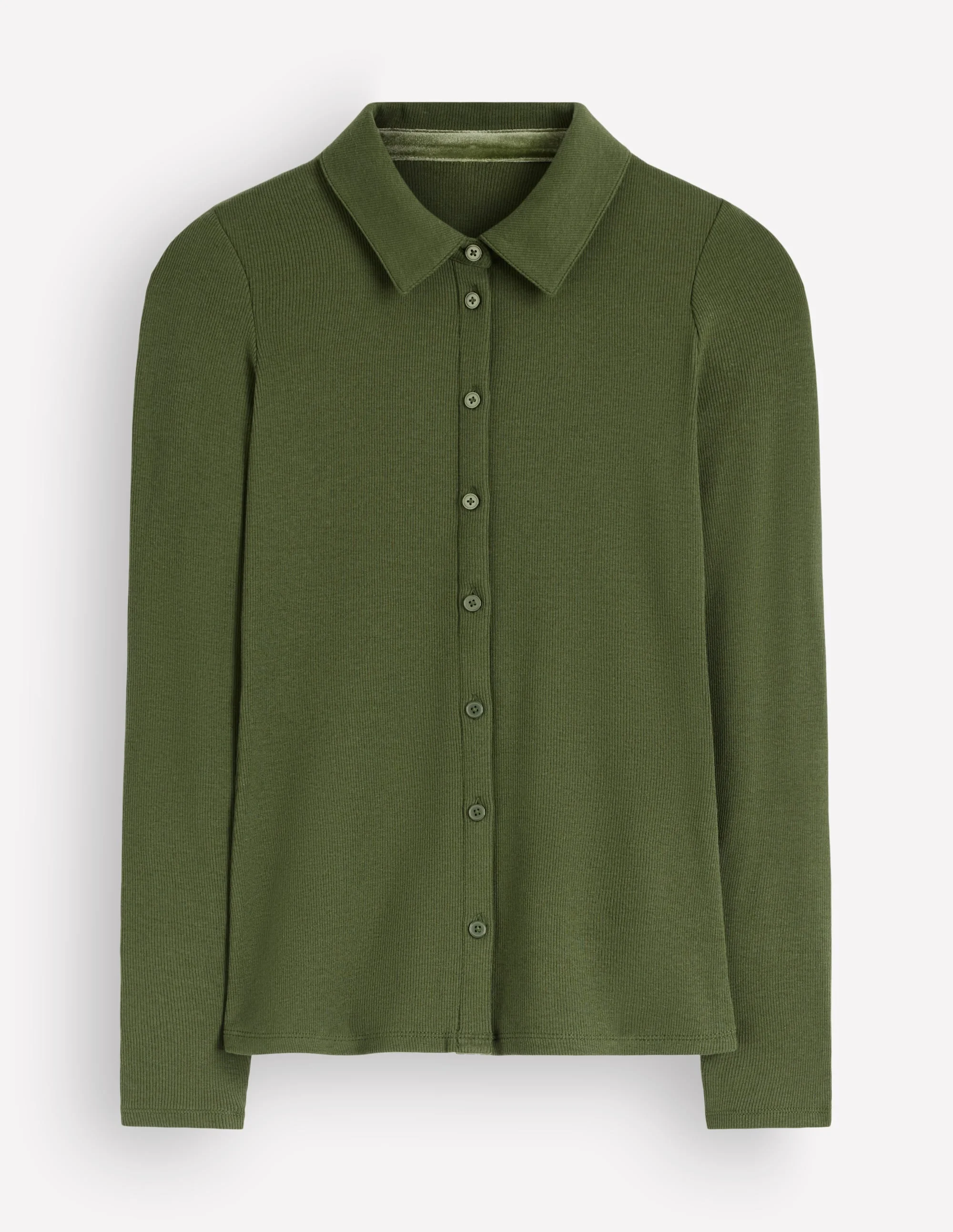 Jersey Velvet Ribbed Shirt-Forest Green - 1