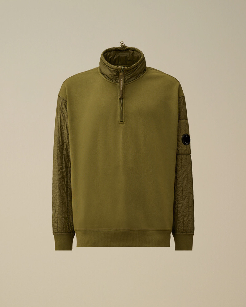 Diagonal Raised Fleece Mixed Half Zip Sweatshirt 1