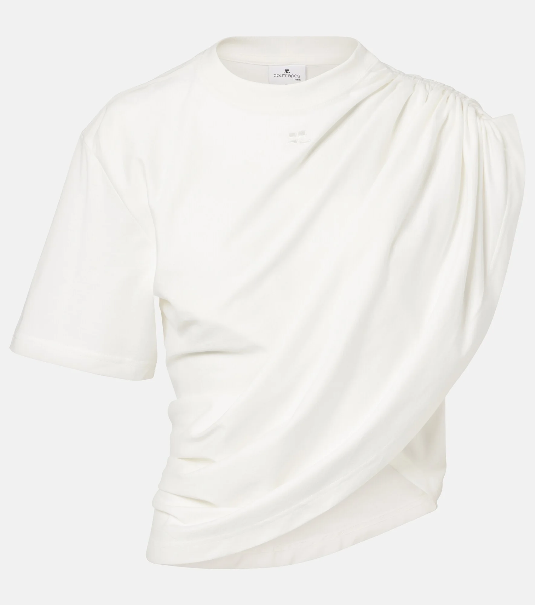 Ruched asymmetric cotton jersey T-shirt - 1