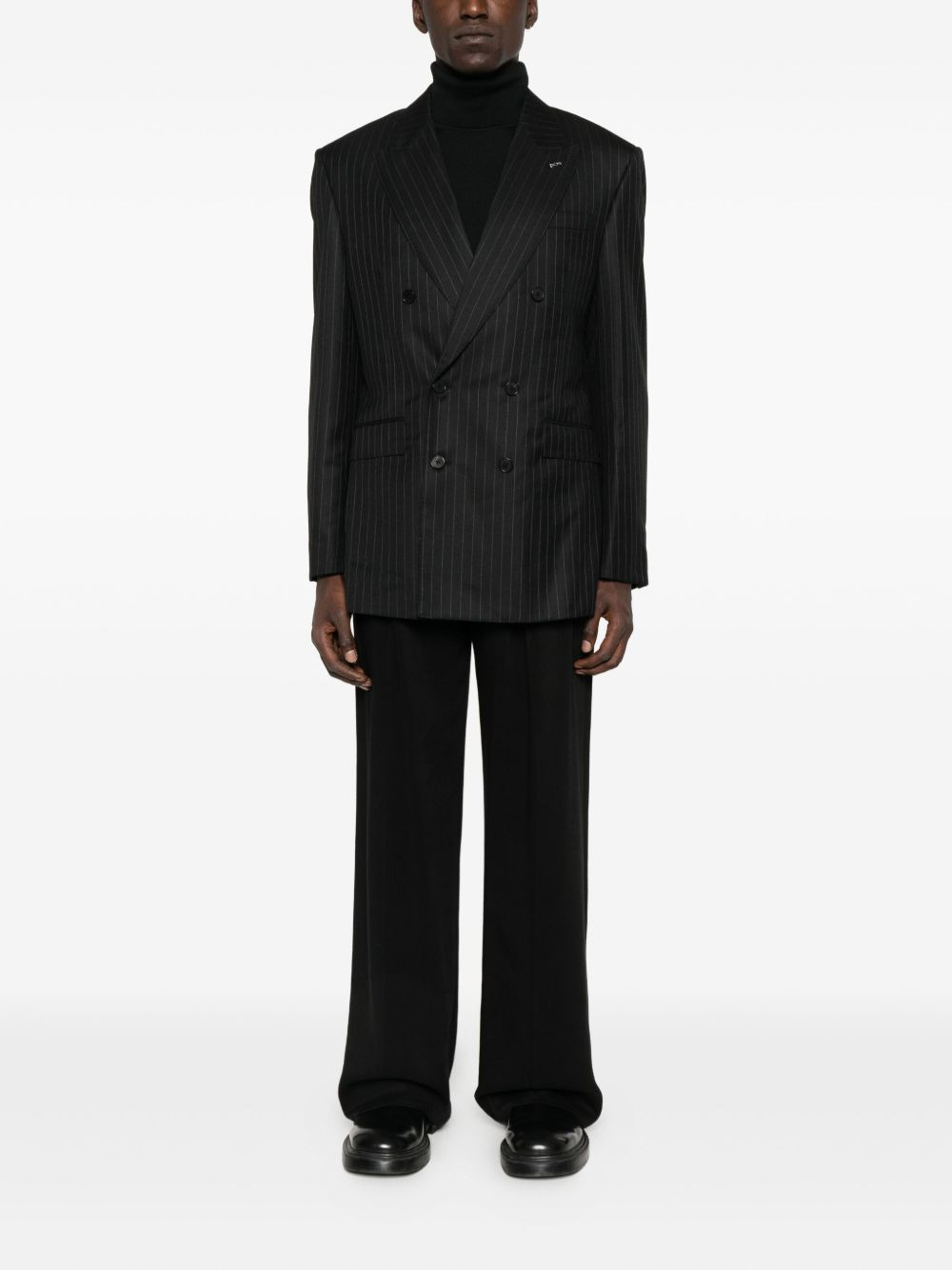 stripe-pattern double-breasted blazer - 2