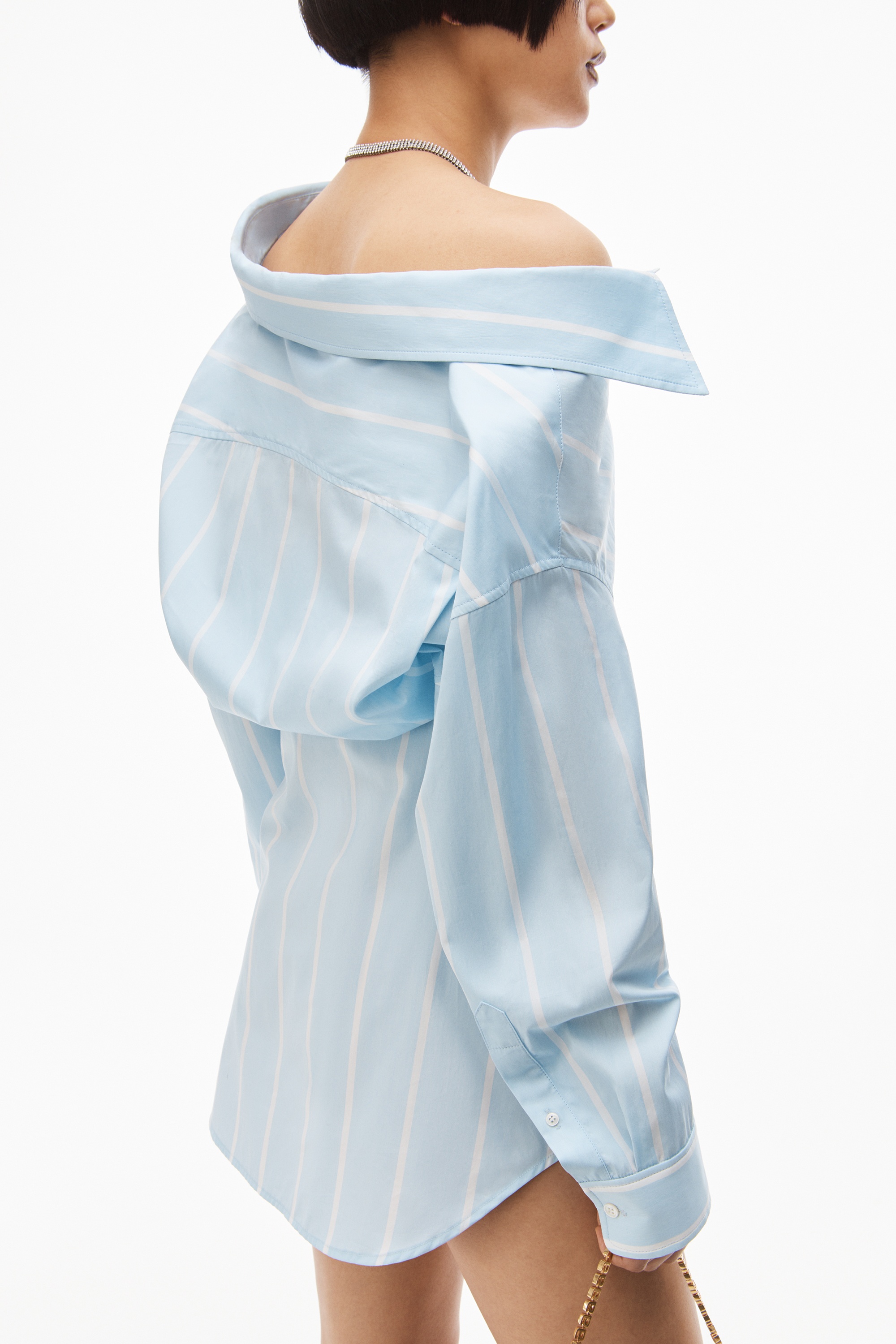 OFF-SHOULDER SHIRT DRESS IN COTTON POPLIN - 6