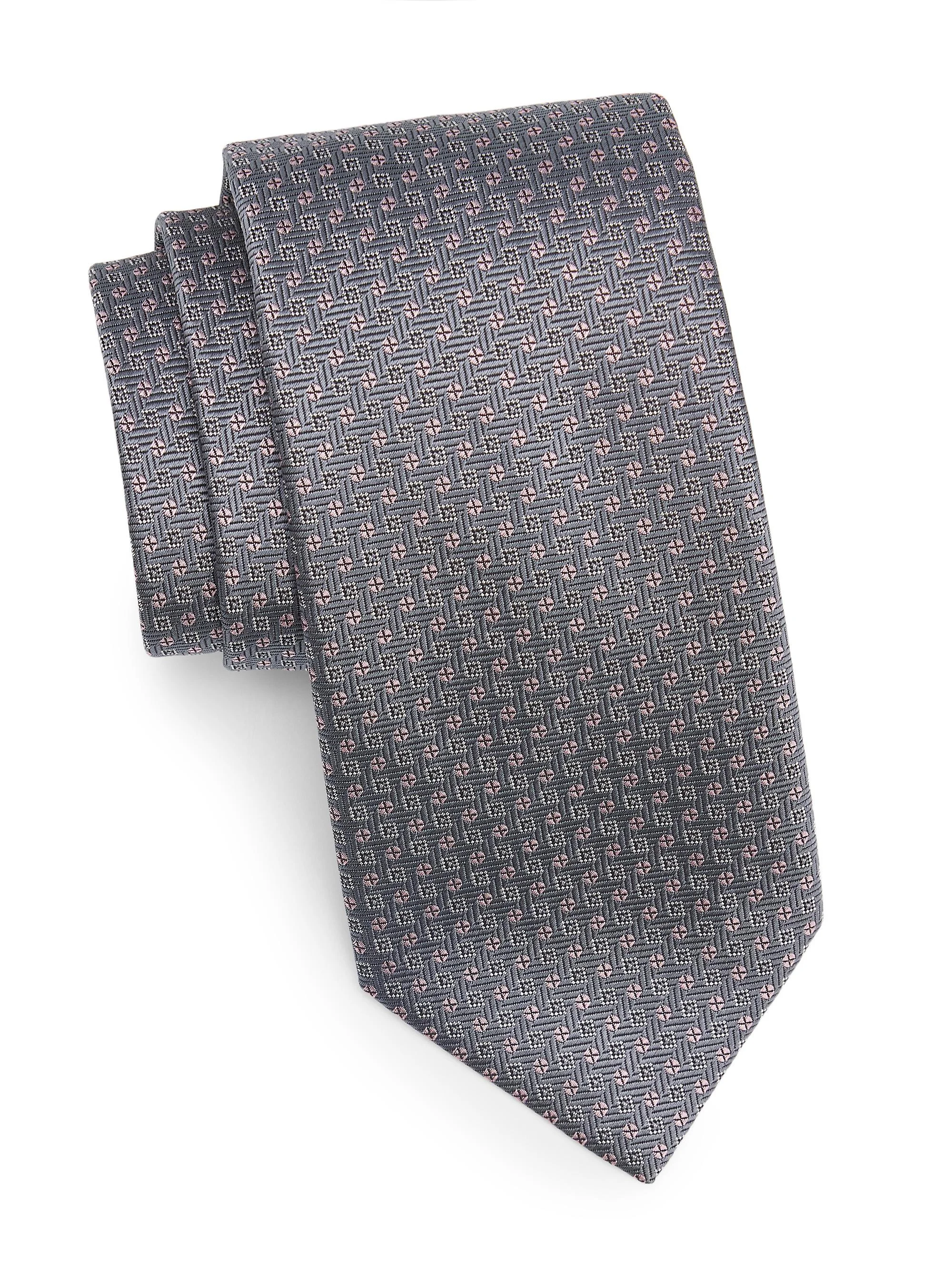Men's Geometric Silk Tie - Grey - 1