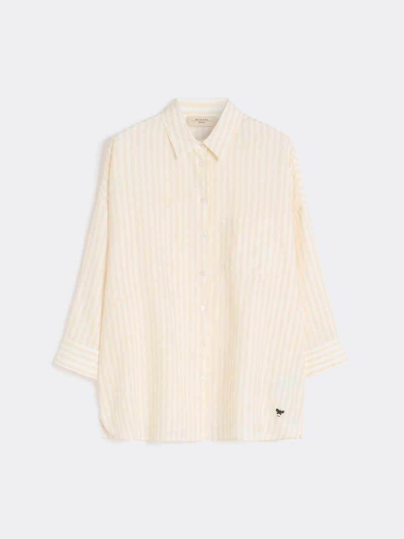PANETTO Striped linen canvas shirt - LIGHT YELLOW 1
