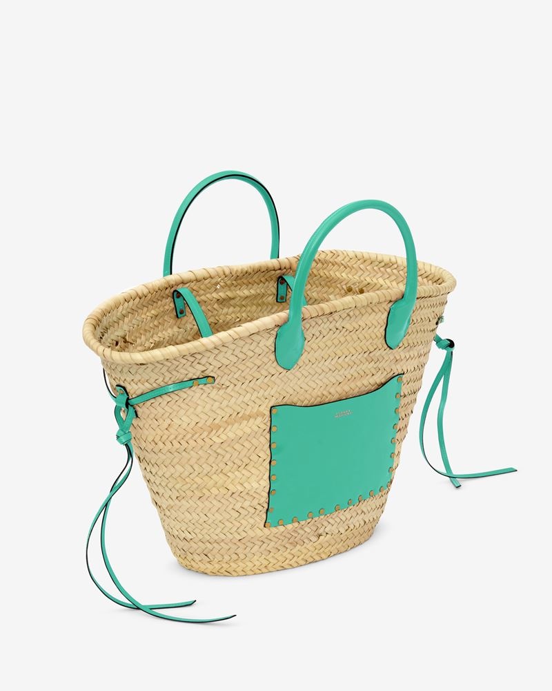 CADIX RAFFIA AND LEATHER BASKET BAG - 5