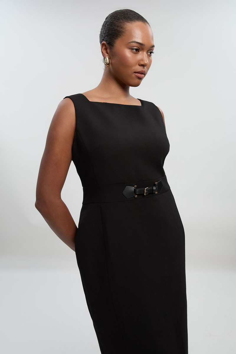 Plus Size Compact Essential Tab Waist Pencil Midi Dress 3
