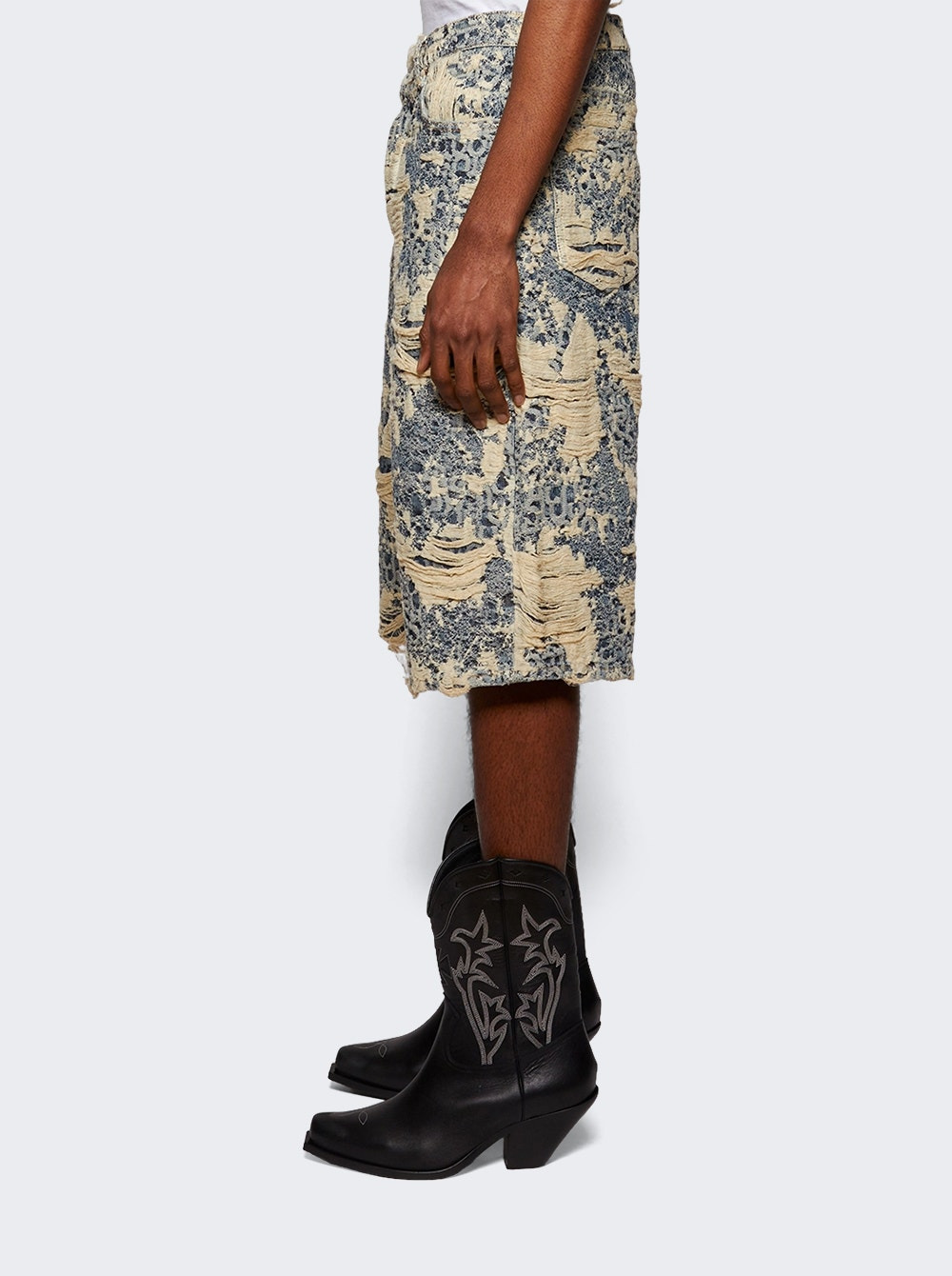 Distressed Monogram Denim Shorts Mid Blue - 3