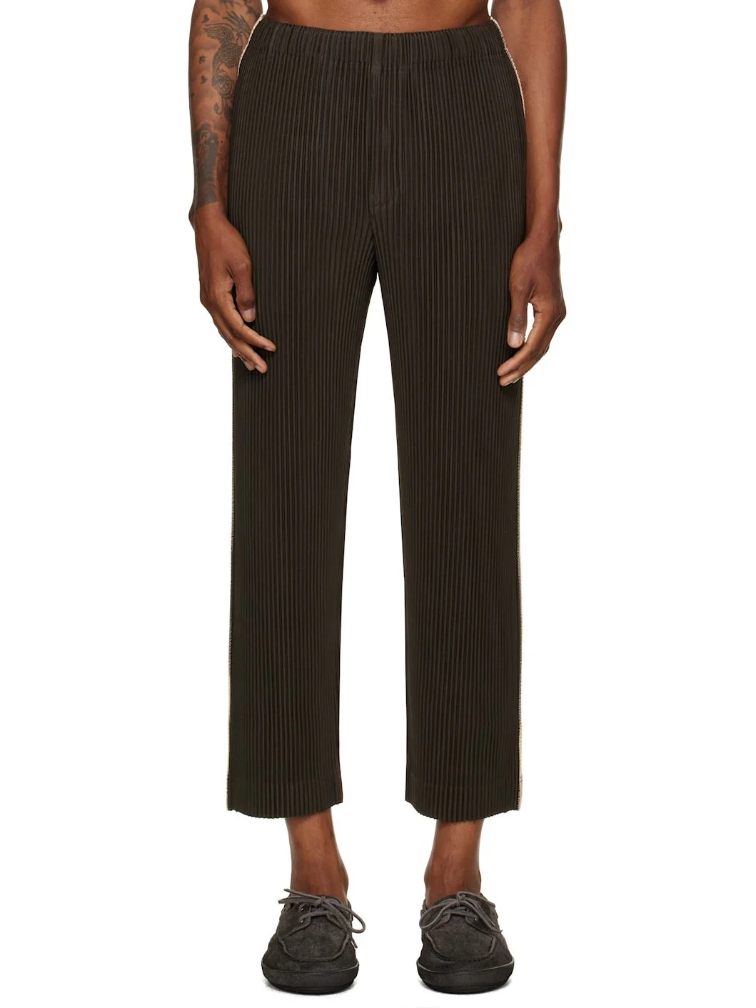 Brown August Embroidery Stripes Trousers - 1