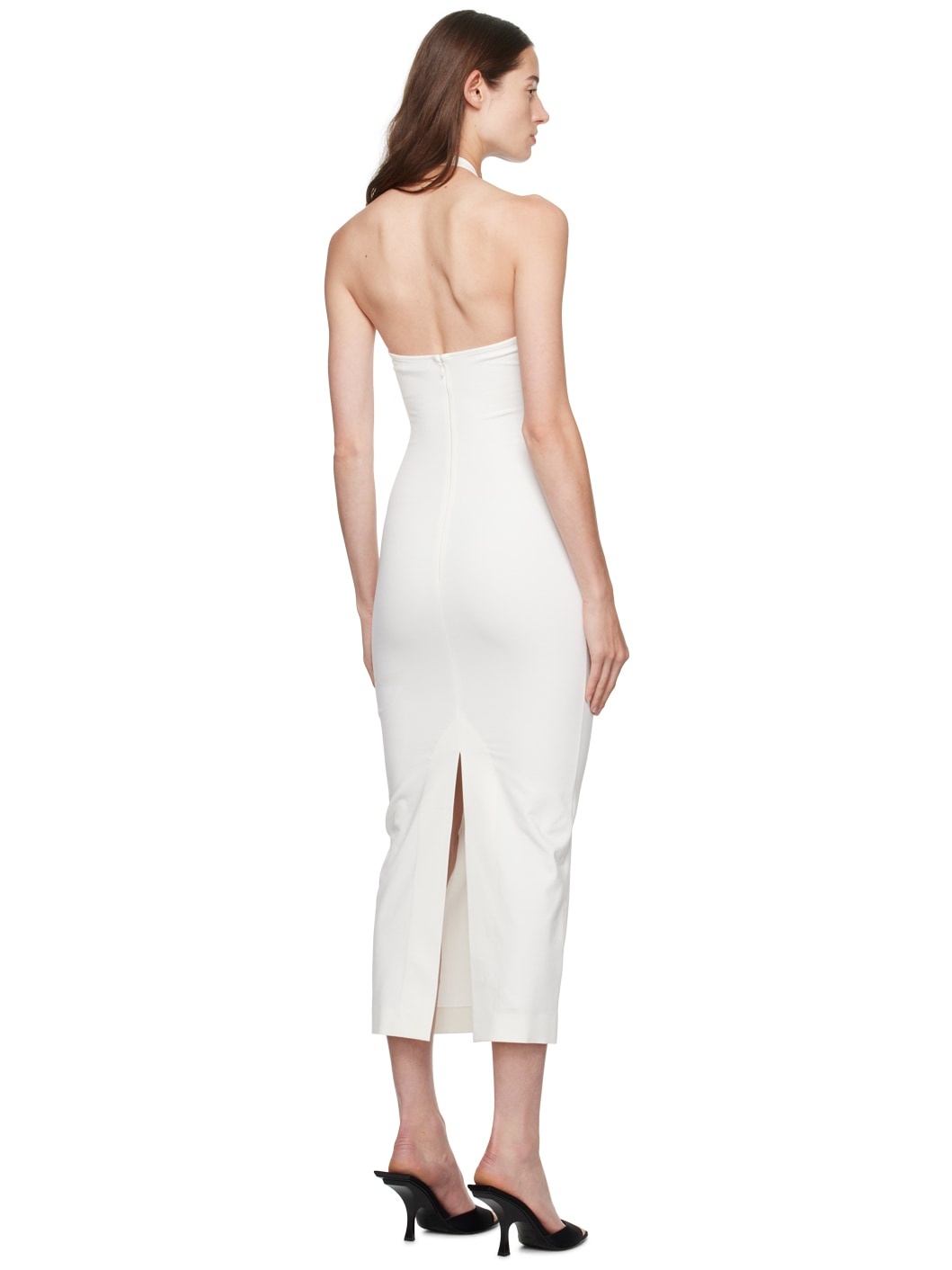 White Halter Neck Midi Dress - 3