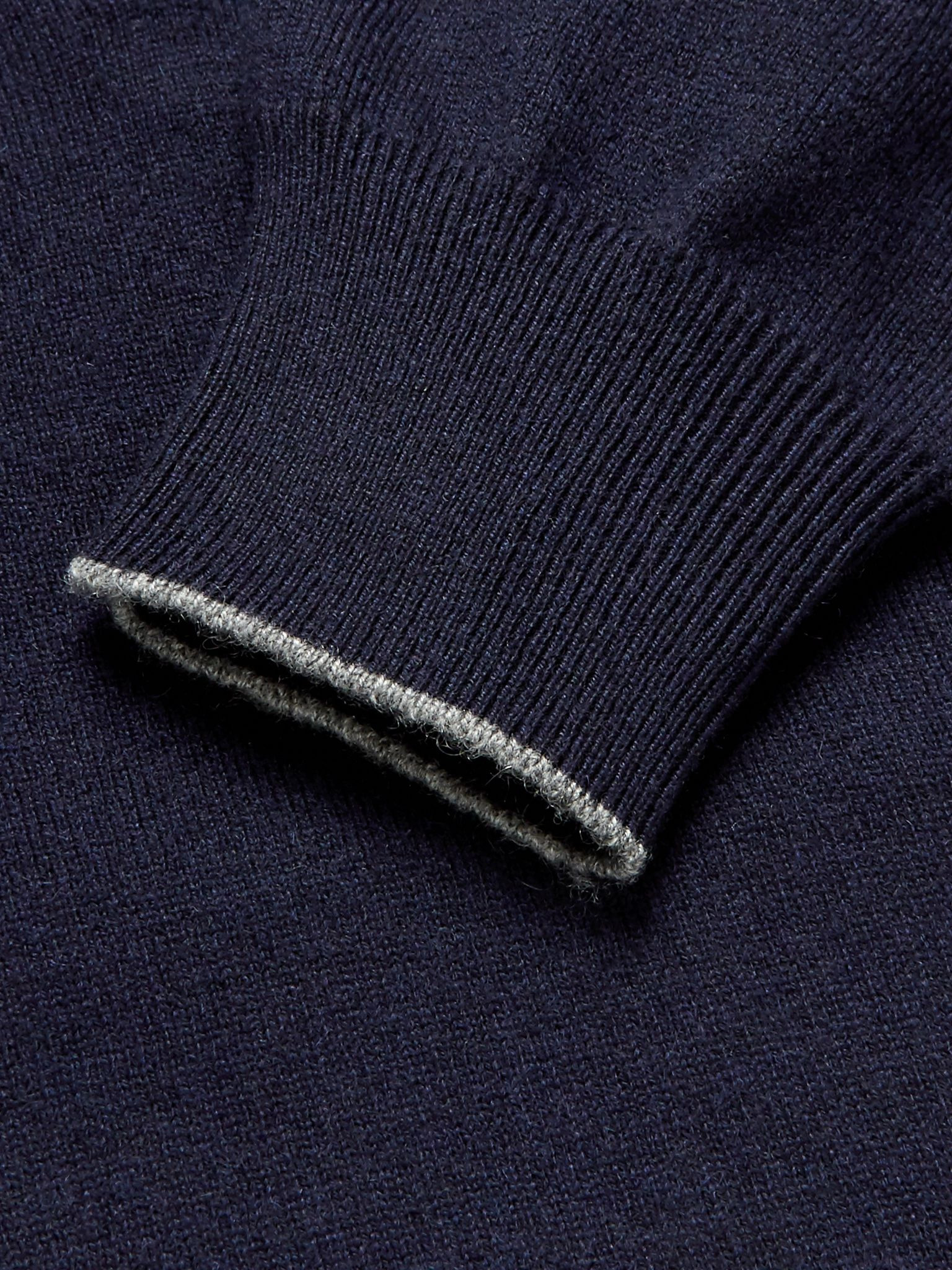 Contrast-Tipped Cashmere Half-Zip Sweater Navy - 6