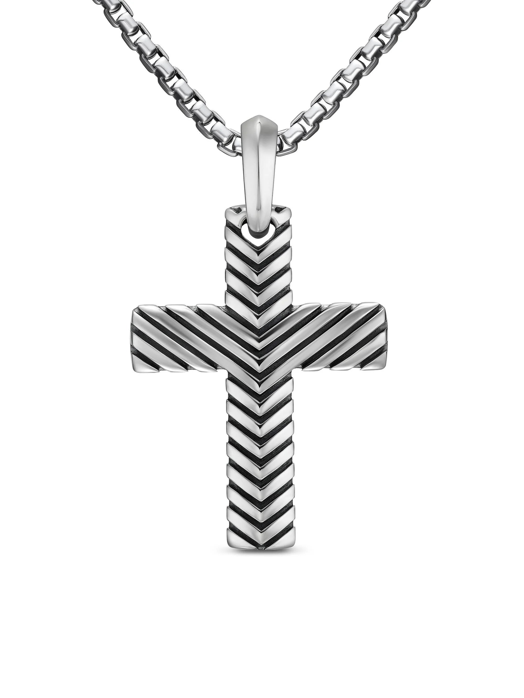 Men's Chevron Cross Pendant in Sterling Silver, 36MM - Silver - 1