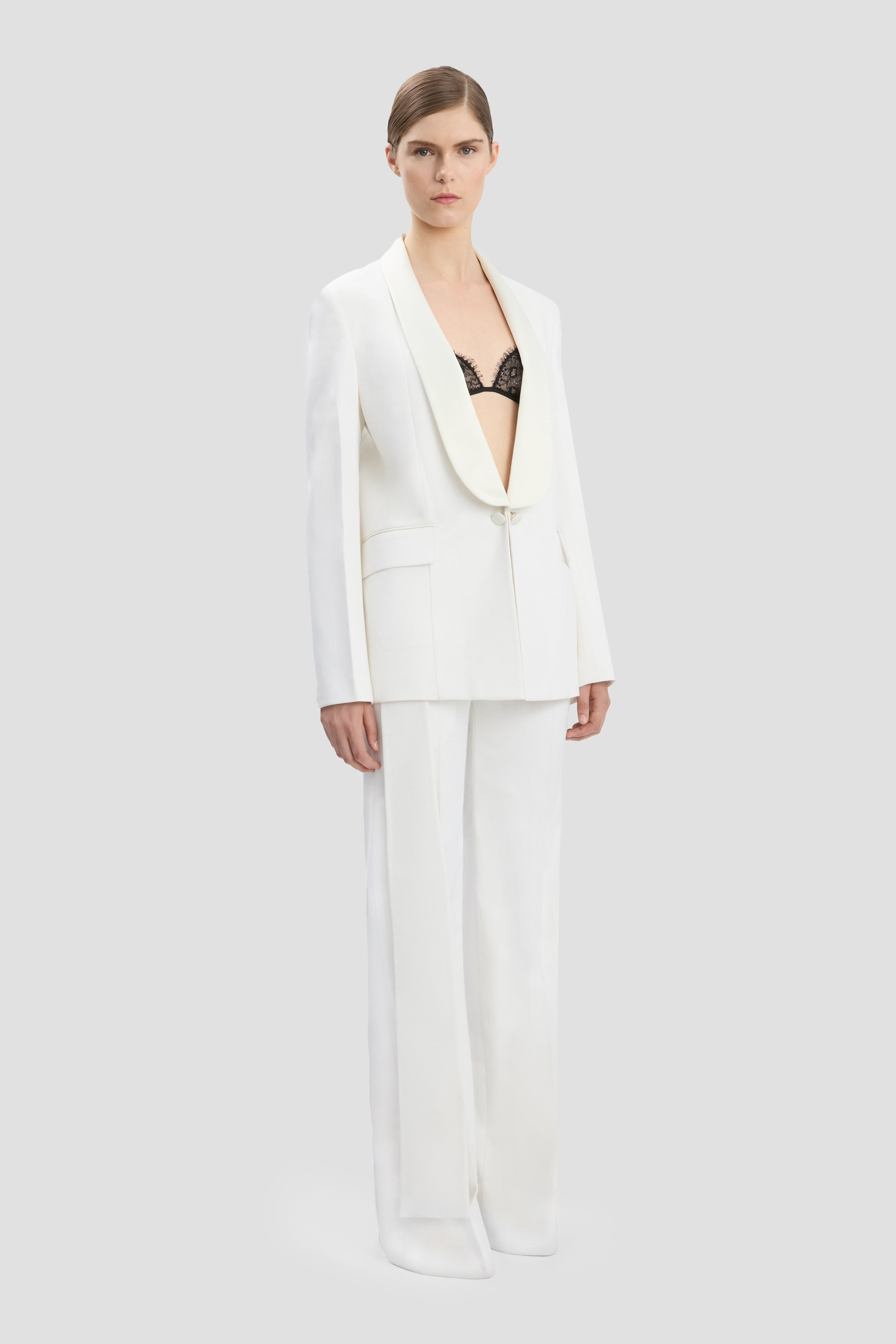 Shawl Collar Tux Jacket In Ivory - 3