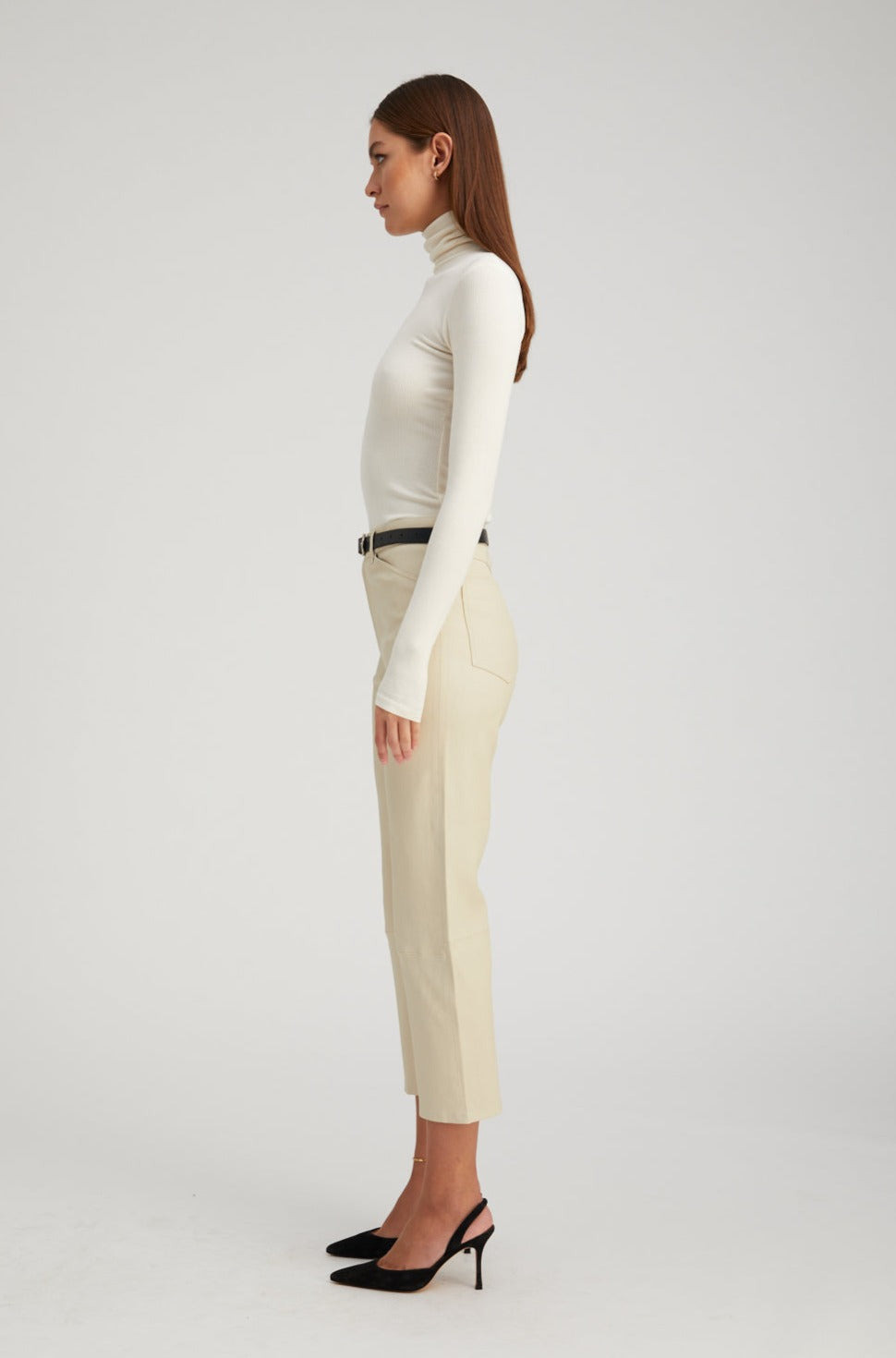 OFF WHITE LEATHER 5 POCKET STRAIGHT LEG PANTS - 4