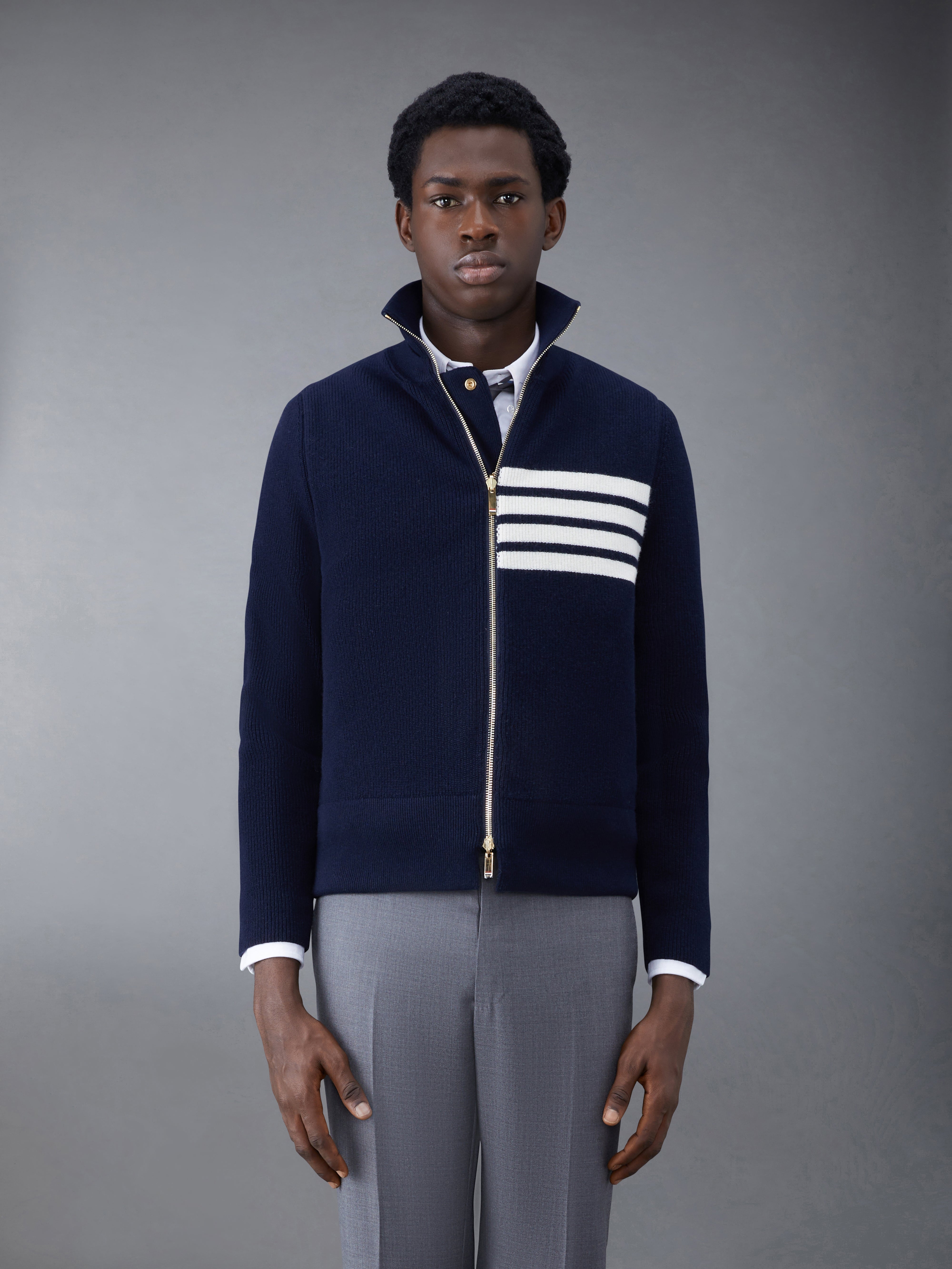 MERINO AND JERSEY PADDED REVERSIBLE 4-BAR FUNNEL NECK JACKET - 2