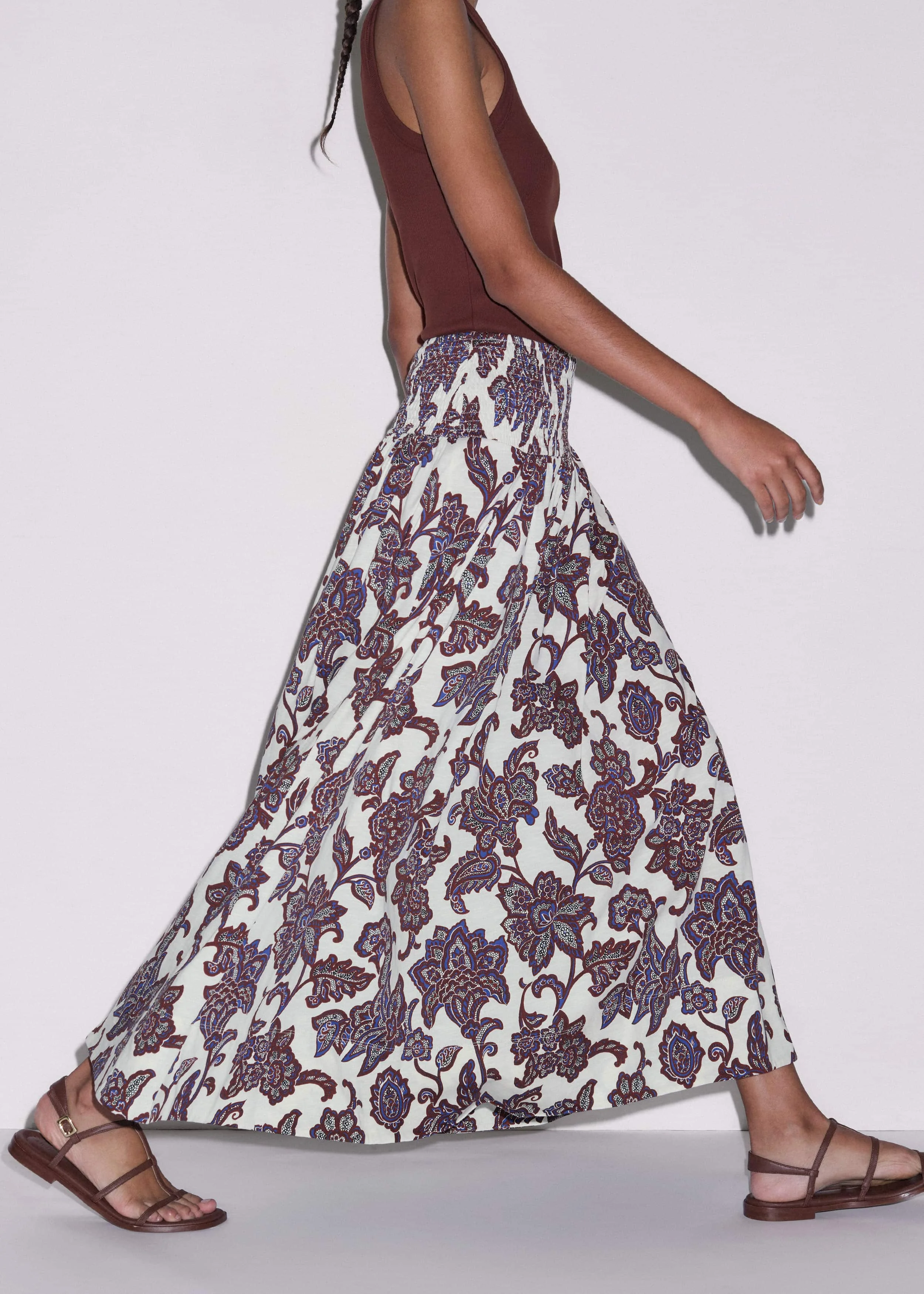 Shirred Waist Maxi Skirt - 1