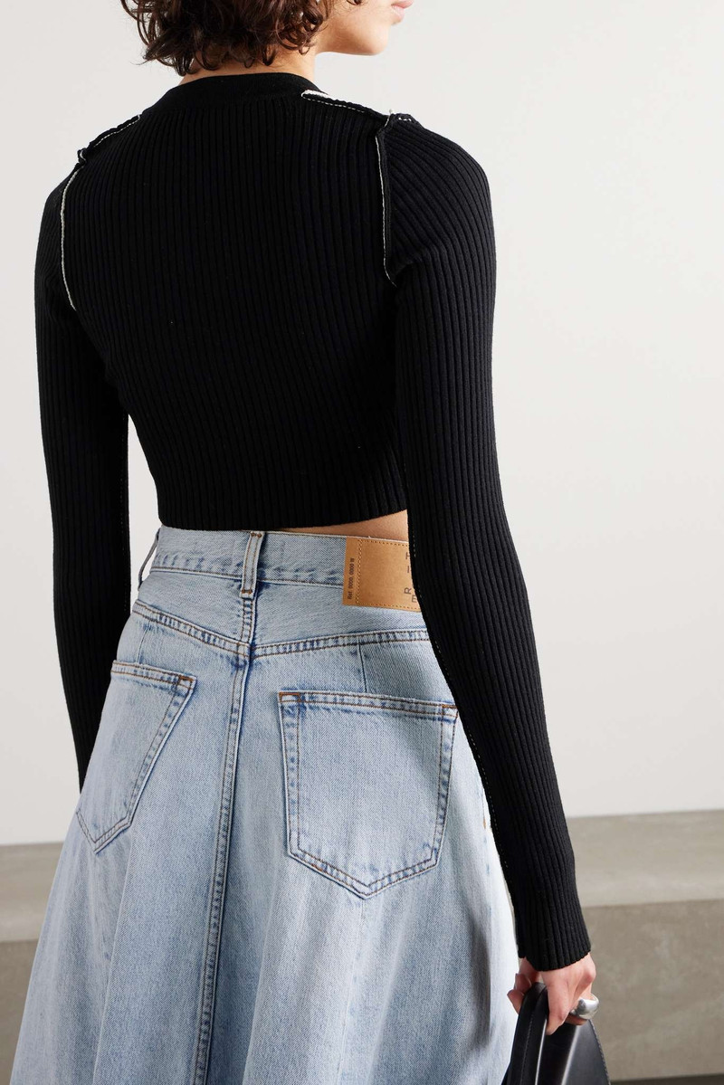Cropped embroidered ribbed wool-blend cardigan 3