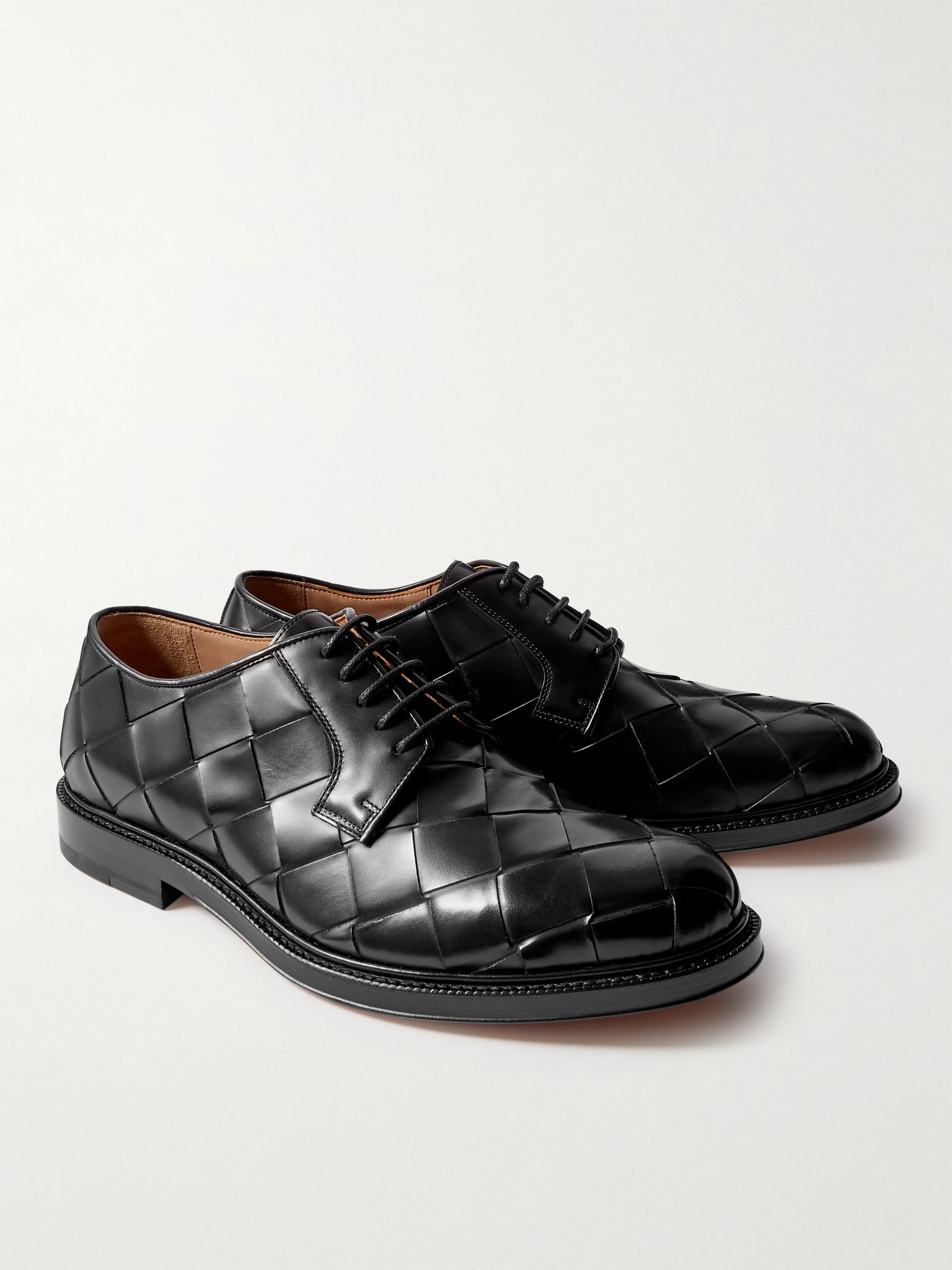 Intrecciato Leather Derby Shoes Black - 4
