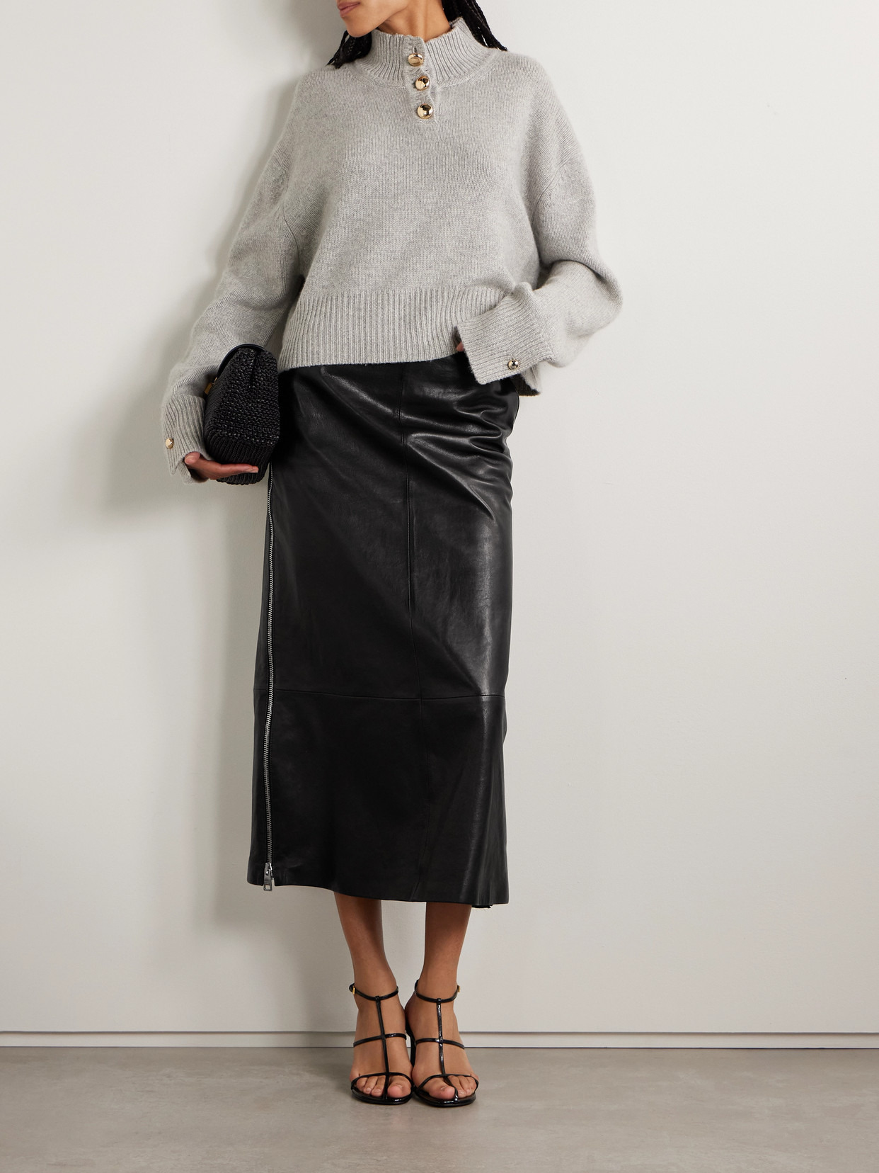 The Avery Paneled Leather Midi Skirt - 2
