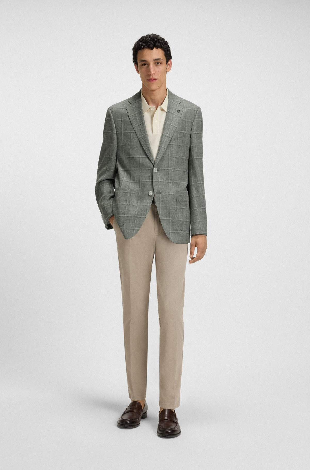 REGULAR-FIT BLAZER IN CHECKED WOOL - 3
