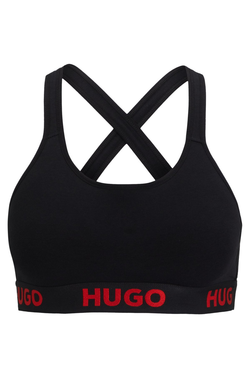 STRETCH-COTTON CROSS-BACK SPORTS BRA WITH LOGO BAND 1