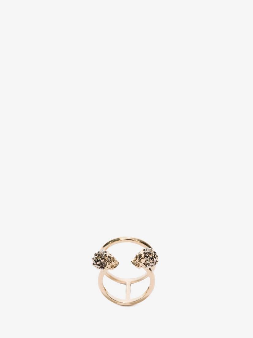 Twin Skull Double Ring in Light Gold - 1