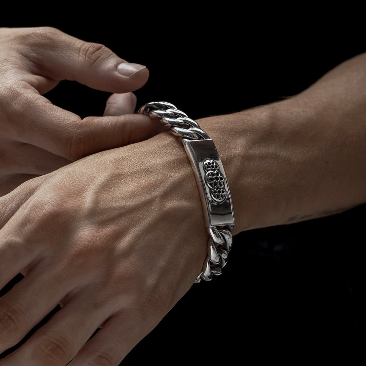 BS-ID-ROS GOOD ART HLYWD Box and Tongue Rosette ID Bracelet - Sterling Silver - 2