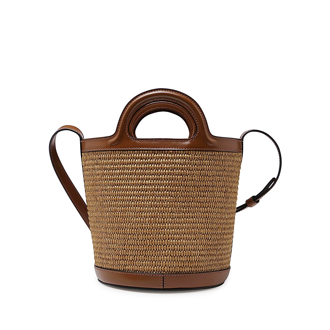 brown raffia and leather tropicalia mini bucket bag - 2