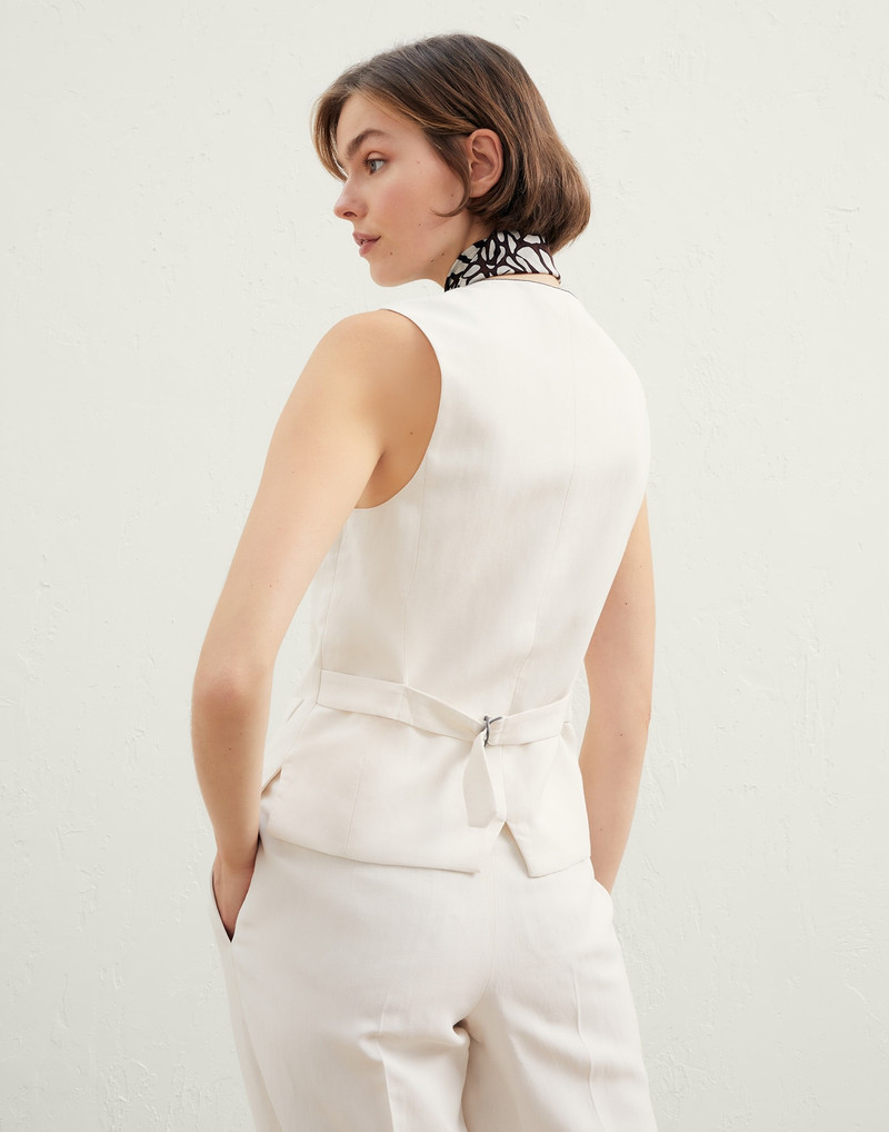 Viscose and linen fluid twill waistcoat with ramage print foulard and monili 2