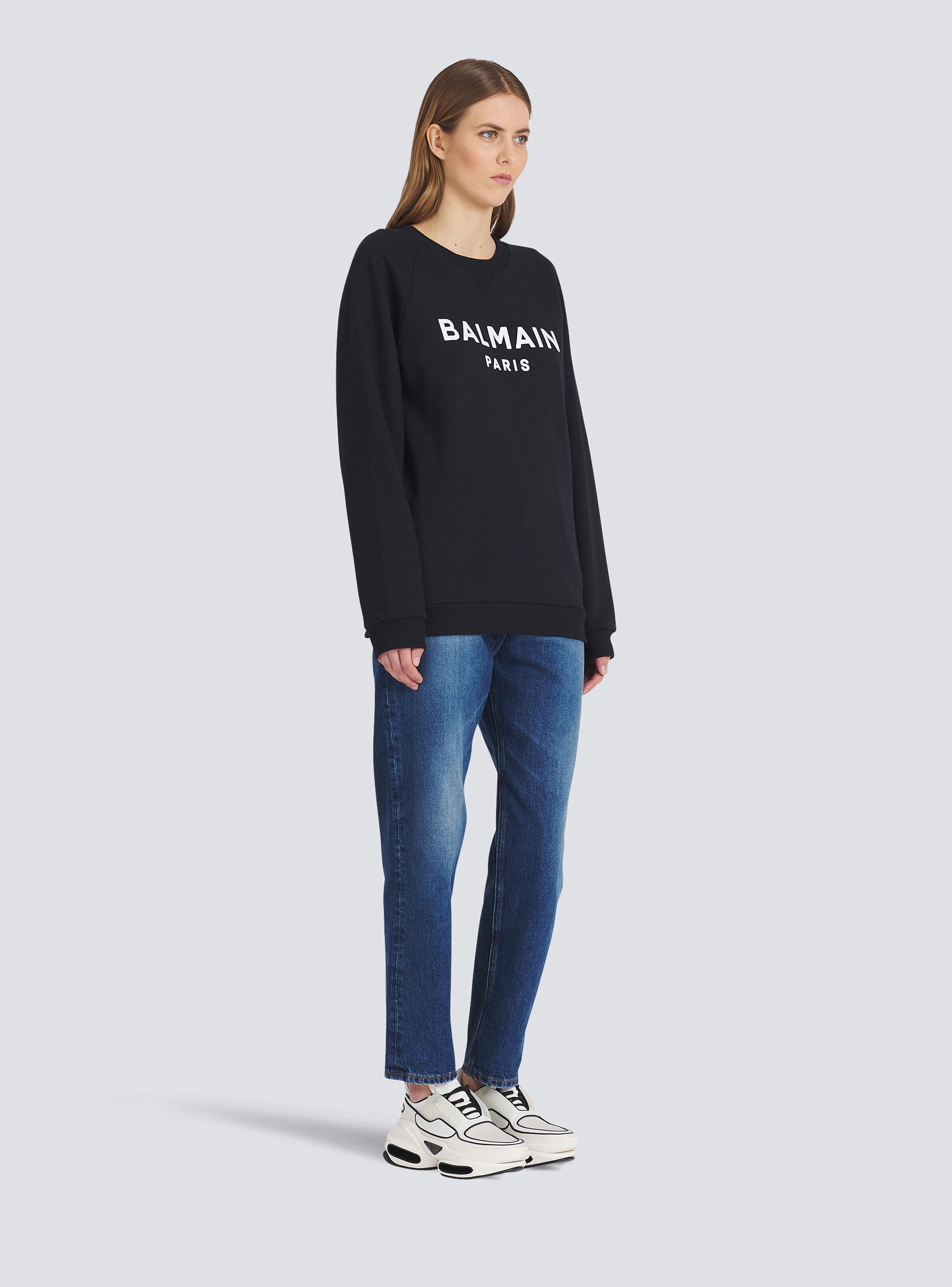 Cotton eco-designed sweatshirt with flocked Balmain logo - 5