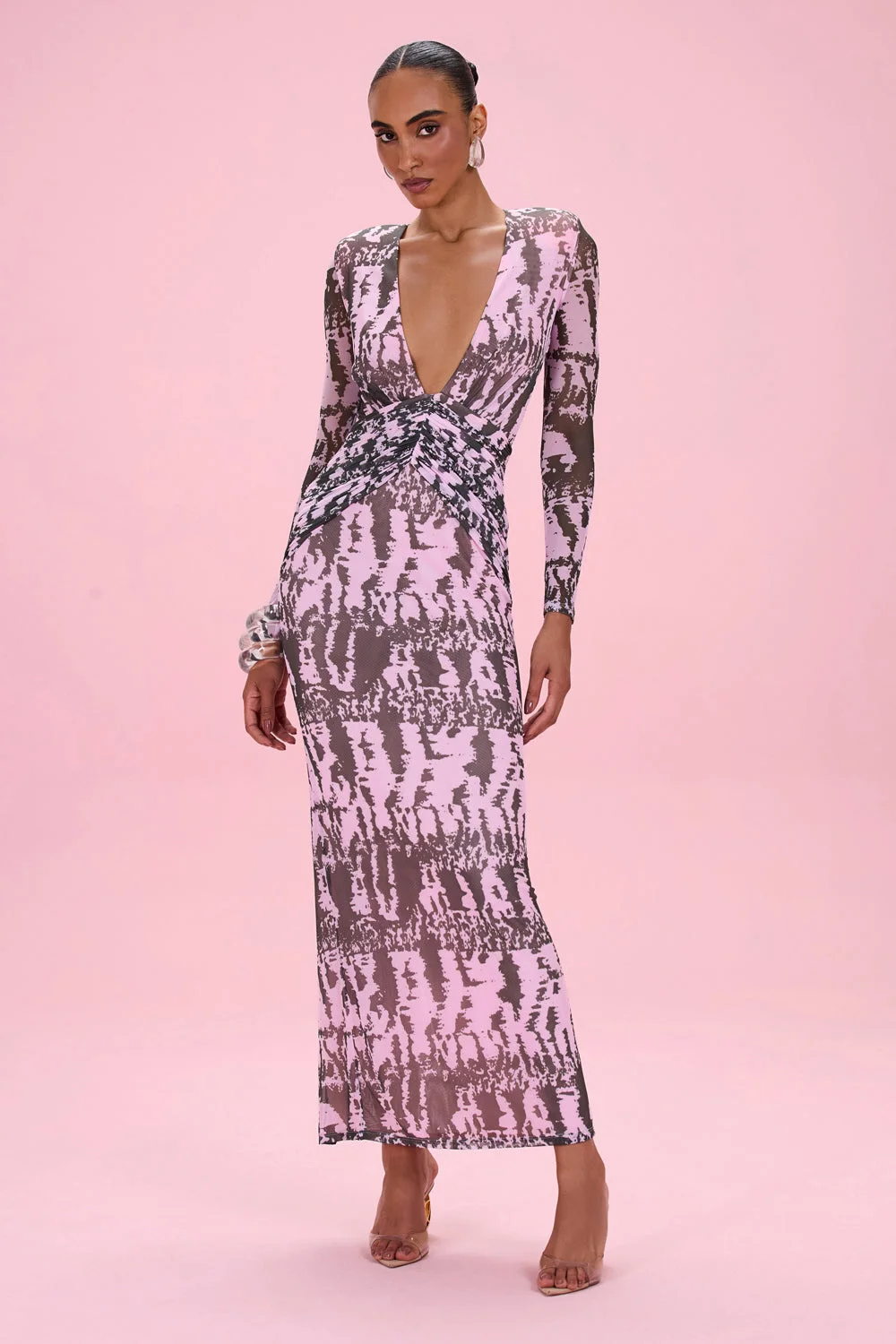 BOTANIC STRIPE PLUNGE MAXI DRESS - 1