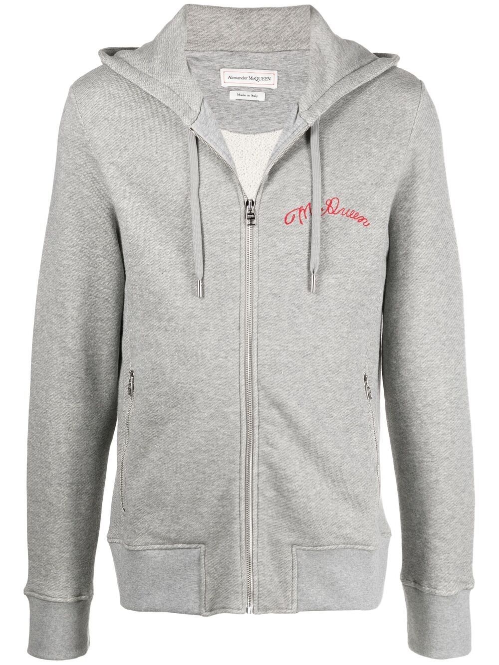 embroidered logo zip-up hoodie - 1