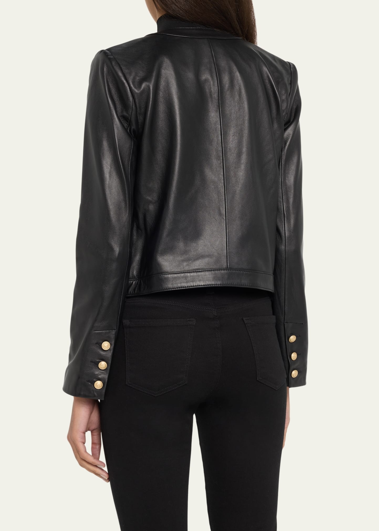 Jayde Collarless Leather Jacket - 3