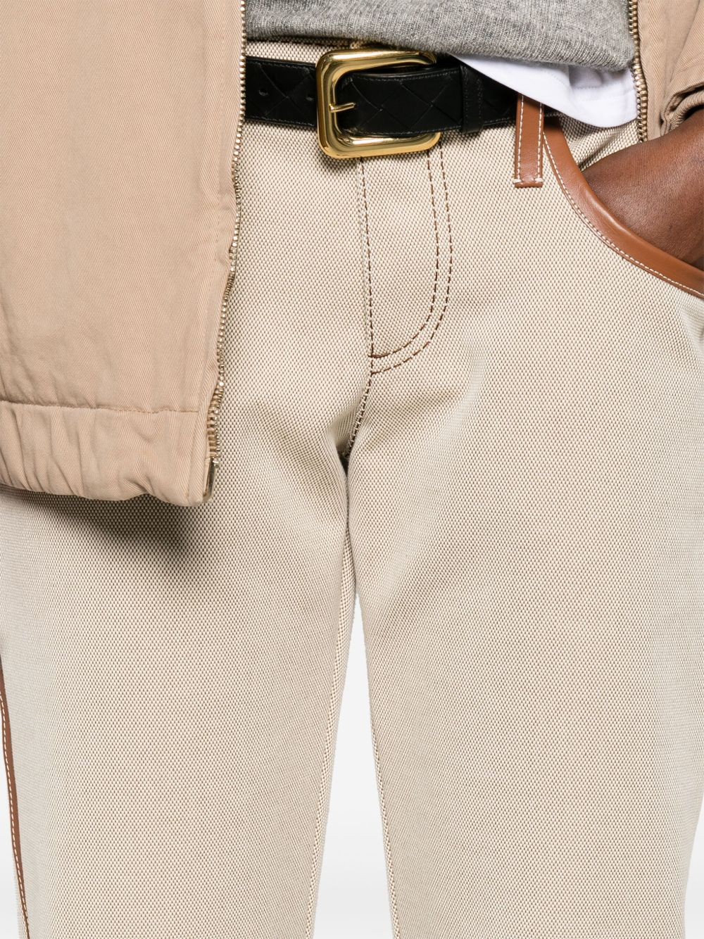 leather-trim canvas trousers - 5