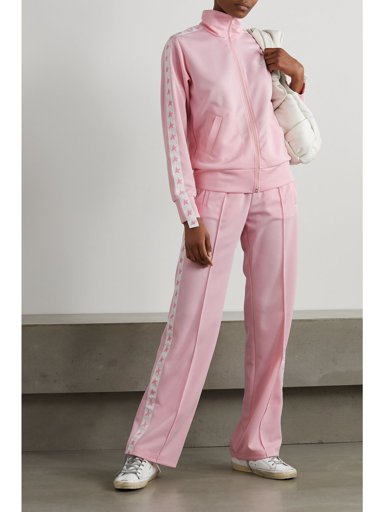 Webbing-trimmed piqué track pants Pink - 2