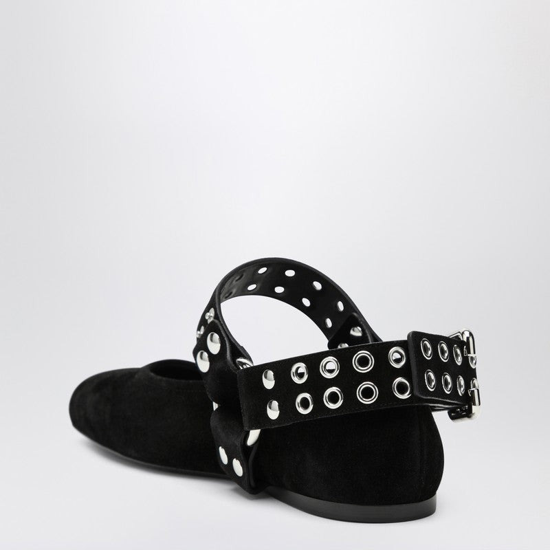 Alaia Black Suede Flat Ballerina Biker Women - 2