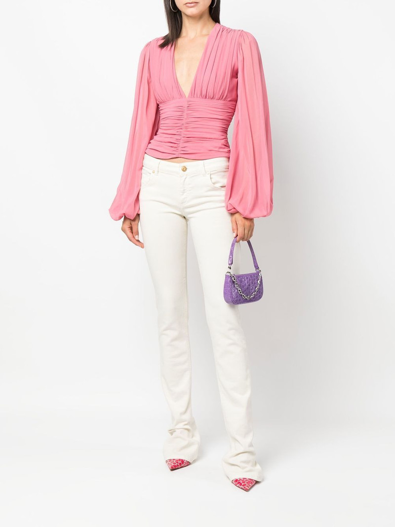 Blumarine ruched V-neck silk blouse outlook