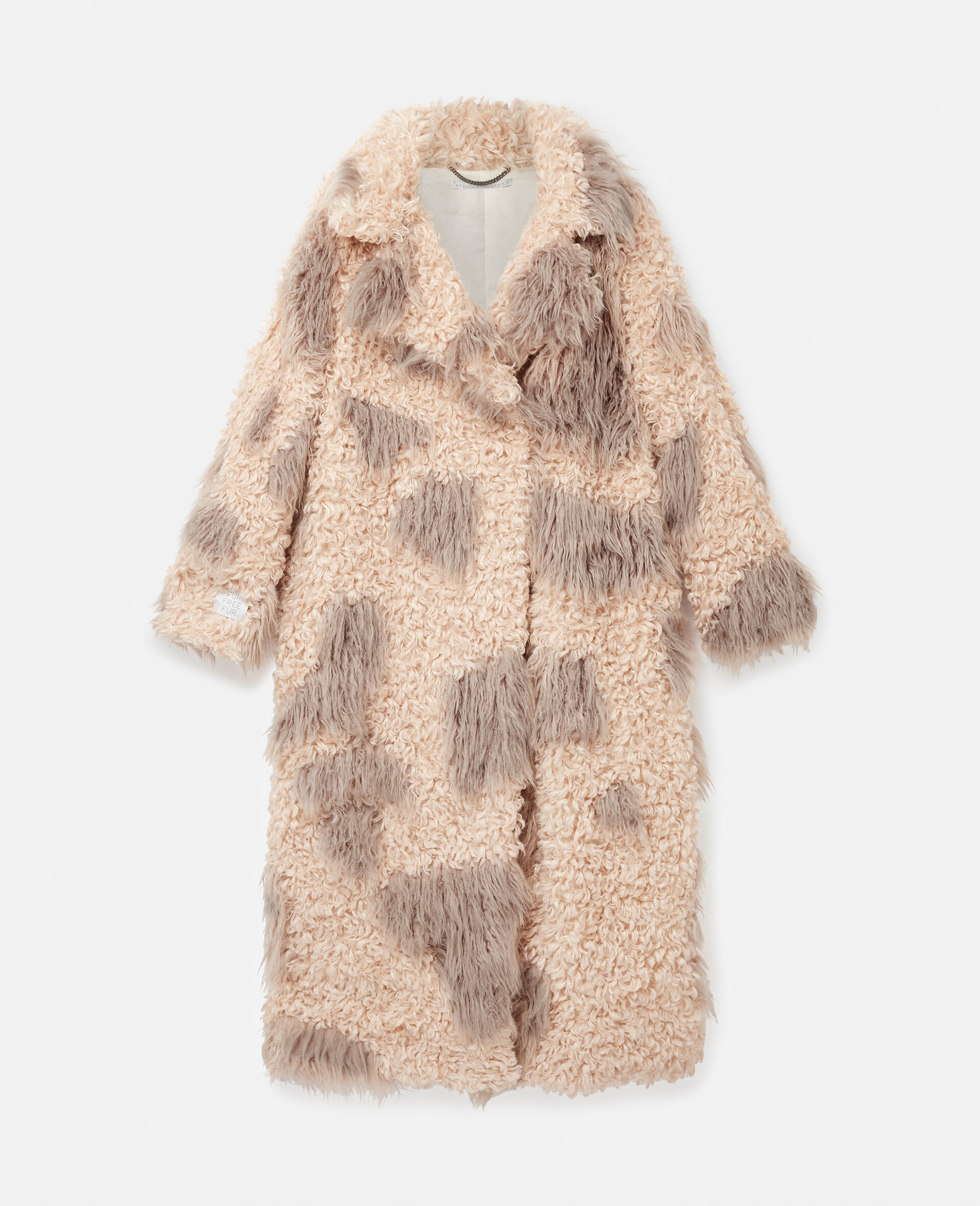 Tree Bark Print Long Teddy Coat - 1