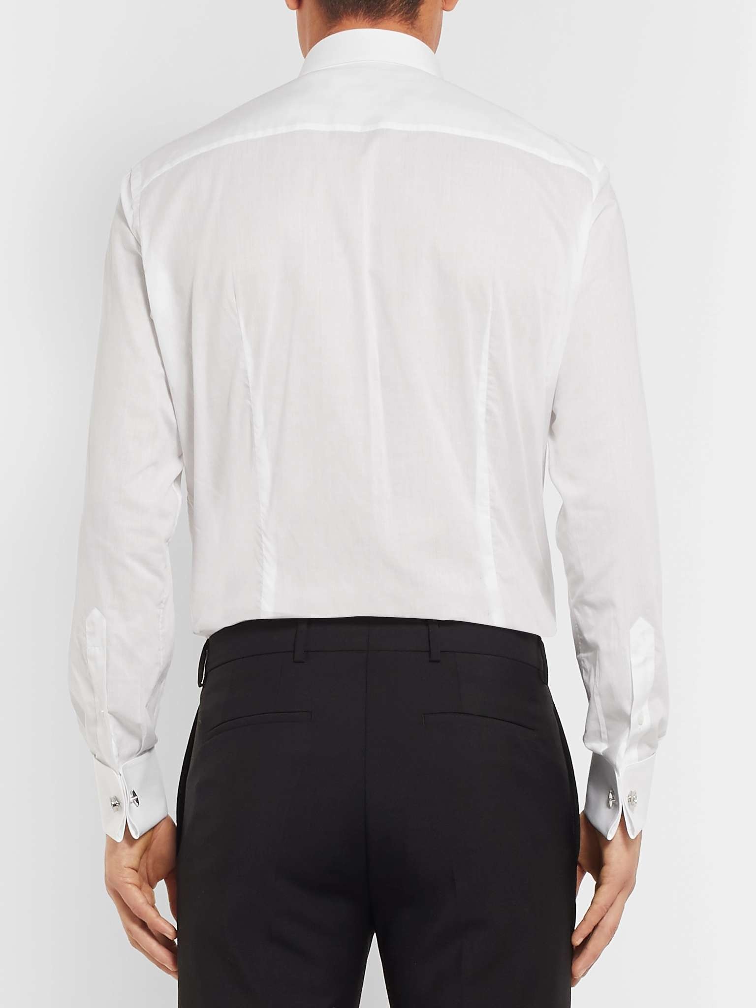 White Slim-Fit Bib-Front Double-Cuff Cotton-Voile Shirt - 5
