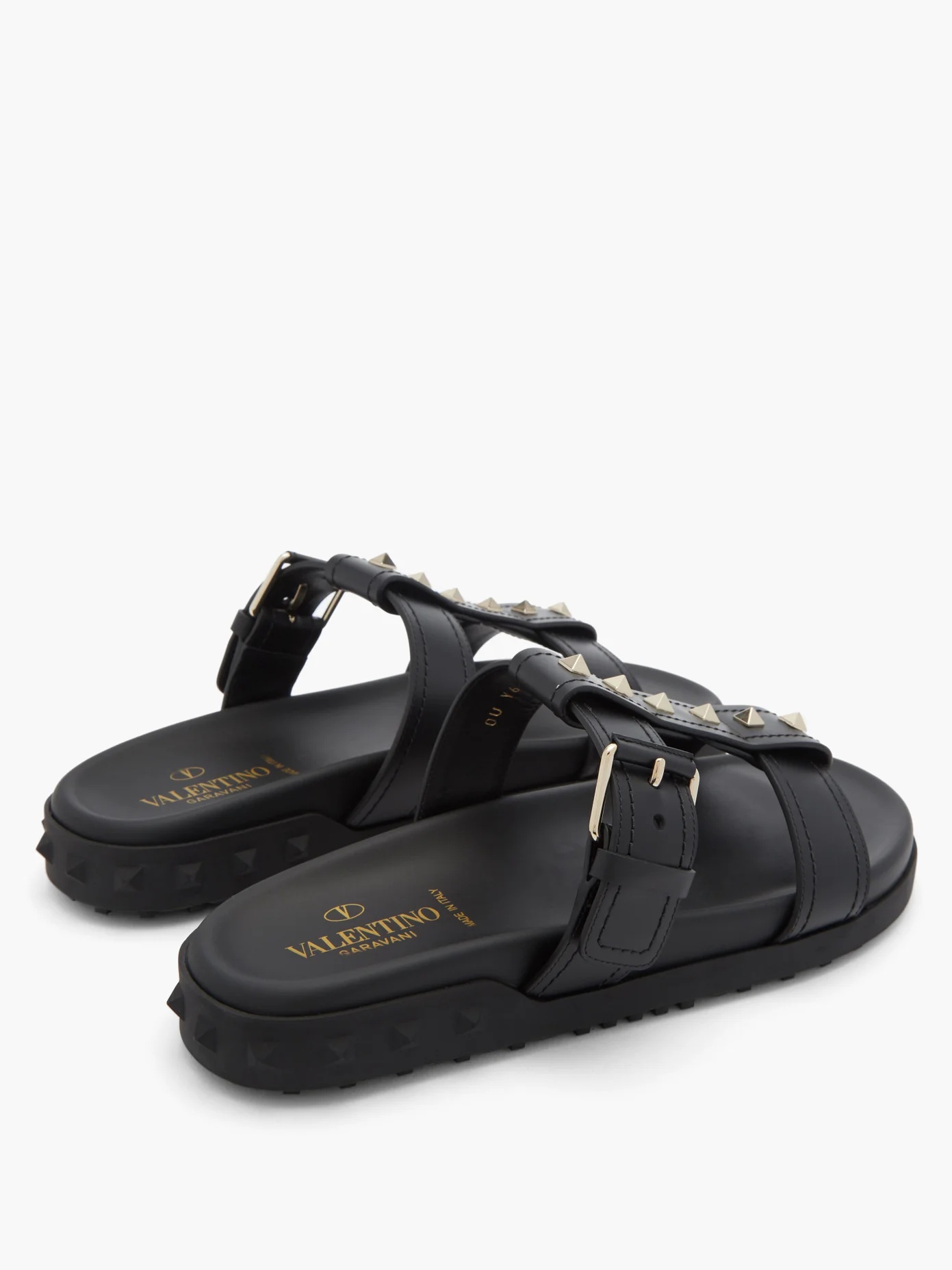 Rockstud leather slides - 4