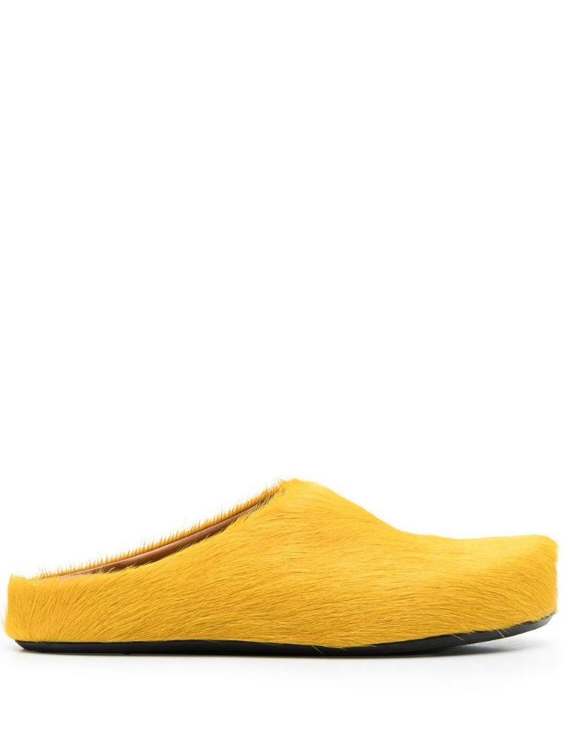 fur-trimmed sabot slippers - 1