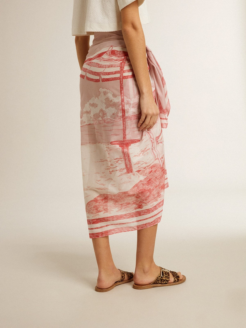 Sarong in cotton voile with all-over cream and red print 4