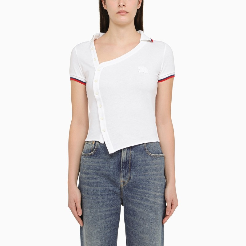 White cotton asymmetric polo shirt - 1